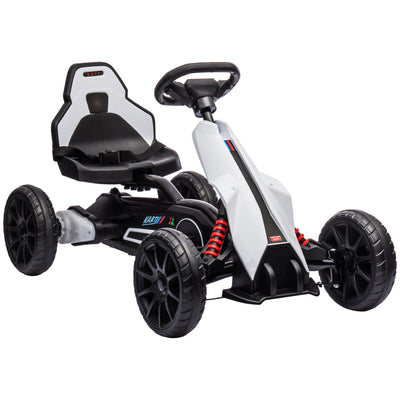 HOMCOM 12V Electric Go Kart for Kids, Ride-On Racing Go Kart with Forward Reversing, Rechargeable Battery, 2 Speeds, for Boys Girls Aged 3-8 Years Old - White 