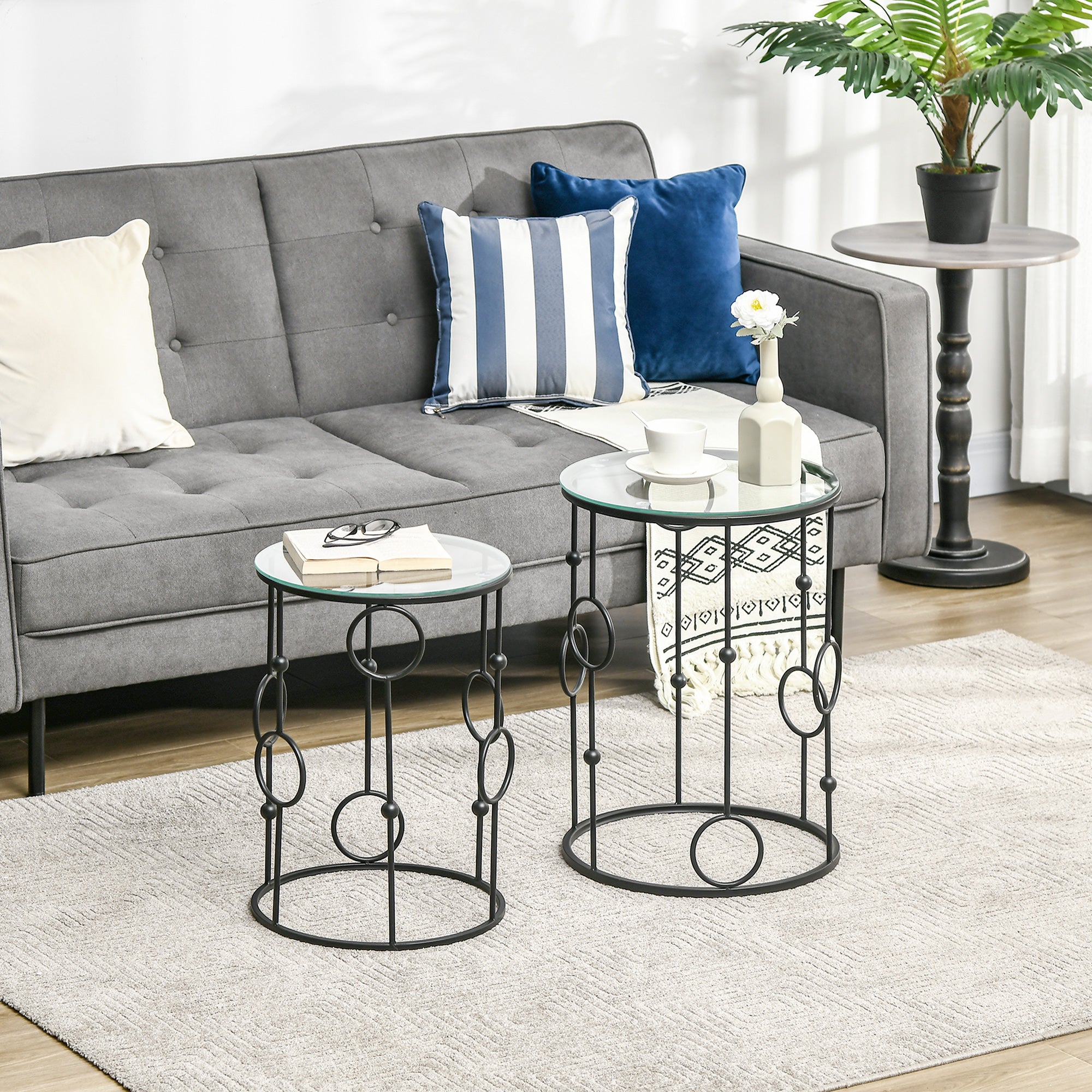 HOMCOM Nesting Round Coffee Table Set of 2 - Black