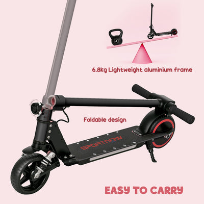SPORTNOW Folding Electric Scooter for Kids Age 6-14 with Dual Brakes, Front Suspension, LED Colourful Lights and Display, 6.8kg Lightweight Aluminium E Scooter, Up to 14 KM/H & 6 KM, Black 