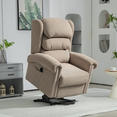 HOMCOM Power Lift Recliner Chair for Elderly, Velvet Electric Riser and Recliner Armchair for Living Room with Remote Control, 2 Side Pockets, Thick Padded Back, Khaki 