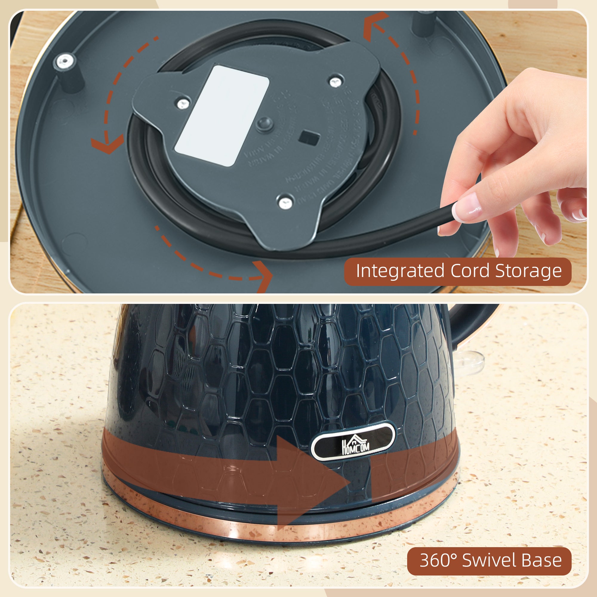 HOMCOM 3000W Rapid Boil Honeycomb Kettle - Dark Blue 