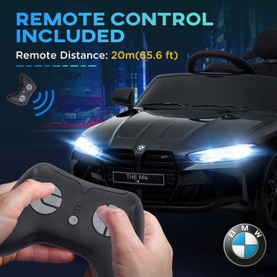 AIYAPLAY 12V BMW Licensed Kids Car, with Easy Transport, Remote Control, Suspension, Music, Horn, LED Lights, Black 