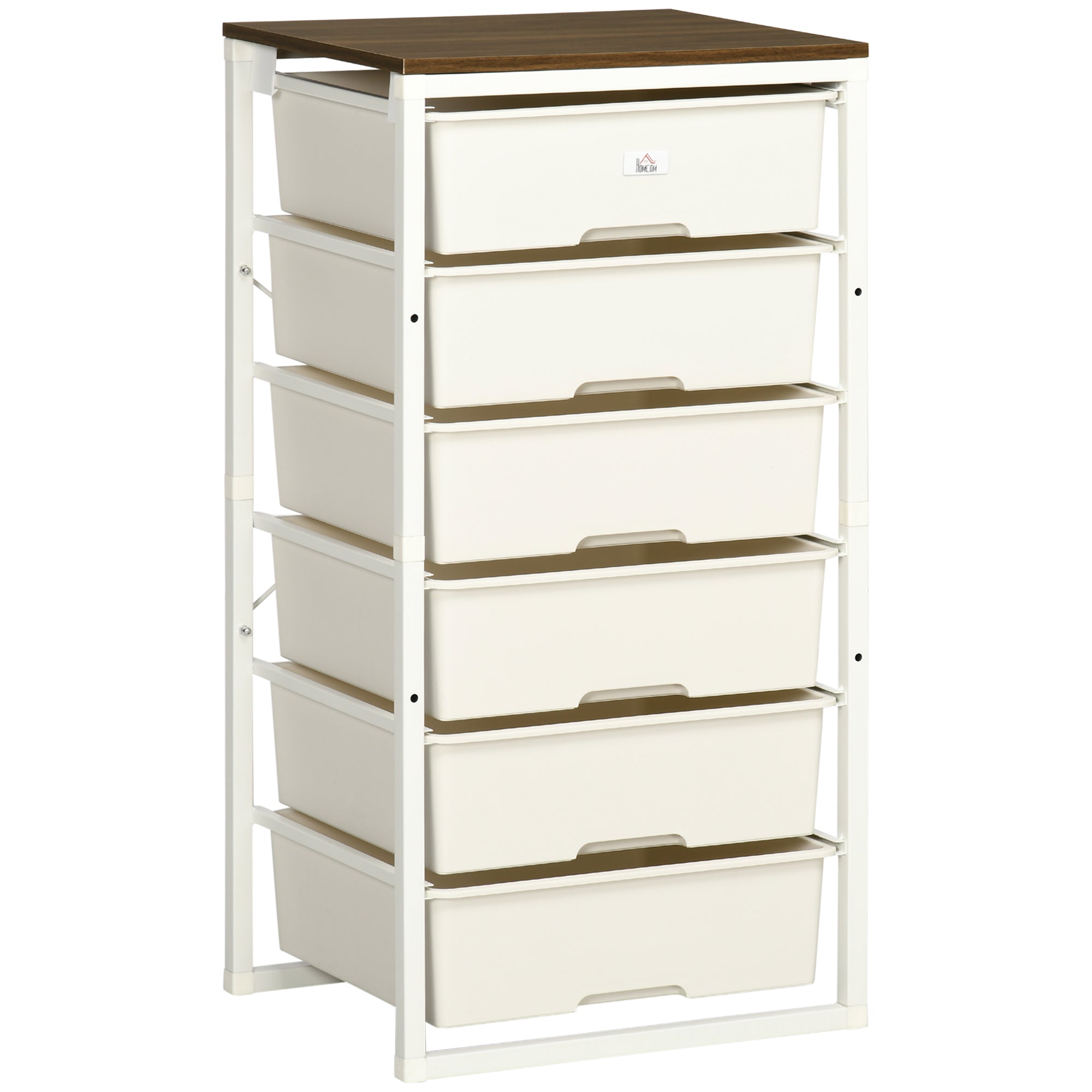 HOMCOM Bedroom Chest of Drawers, 6-Drawer Dresser, Tall Storage Drawer Unit with Steel Frame for Living Room, White 