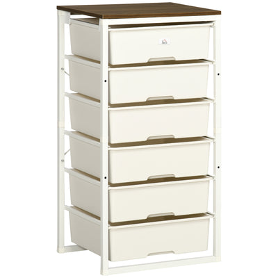 HOMCOM Bedroom Chest of Drawers, 6-Drawer Dresser, Tall Storage Drawer Unit with Steel Frame for Living Room, White 