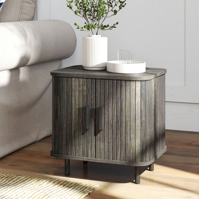 HOMCOM Bedside Table, Nordic Side Table with Roller Shutter Style Sliding Doors and Metal Legs for Bedroom, Living Room, Grey 