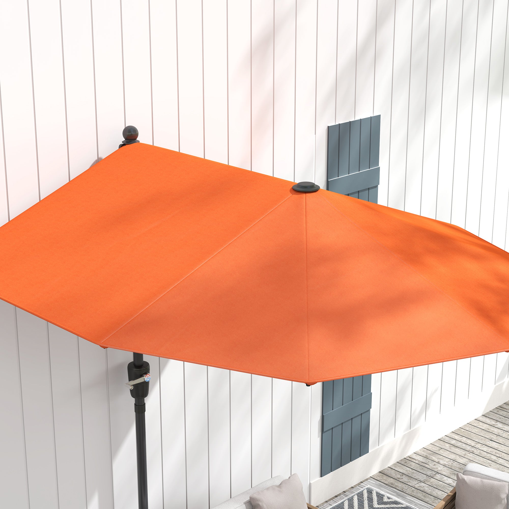 Outsunny 2m Half Parasol Market Umbrella Garden Balcony Parasol with Crank Handle, Cross Base, Double-Sided Canopy, Orange 