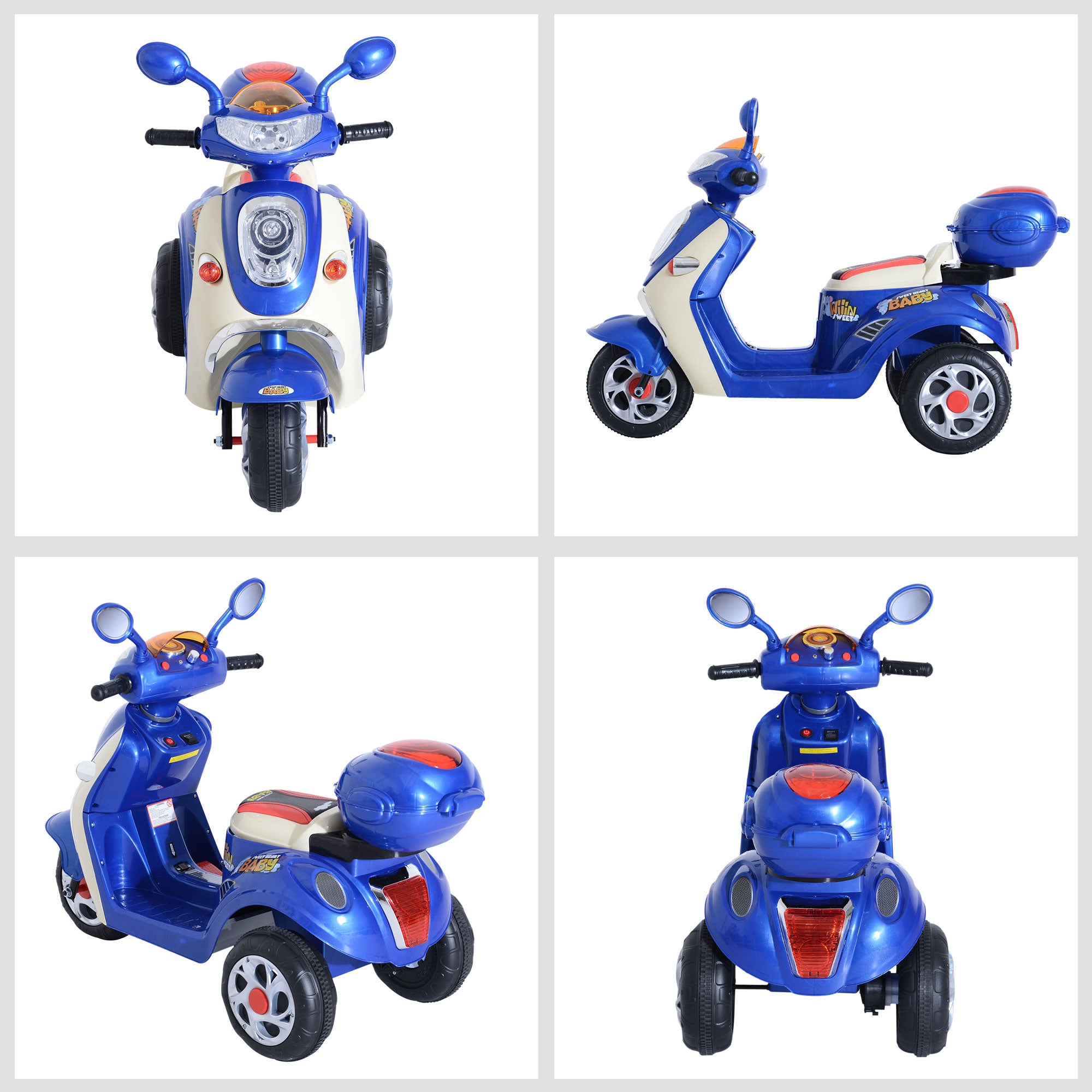 HOMCOM Kids Electric Ride On Toy Car 6V Electric Motorbike with Chargeable Battery Headlight and Music for 3-5 Years - Blue 