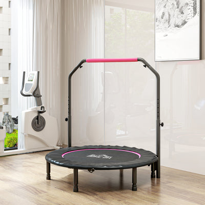 HOMCOM 45" Foldable Mini Fitness Trampoline, with Adjustable Foam Handle, Pink 