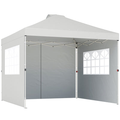 Outsunny Pop Up Gazebo Waterproof Height Adjustable Canopy with 3 Sidewalls Wheeled Bag for Parties 3 x 3 m White 