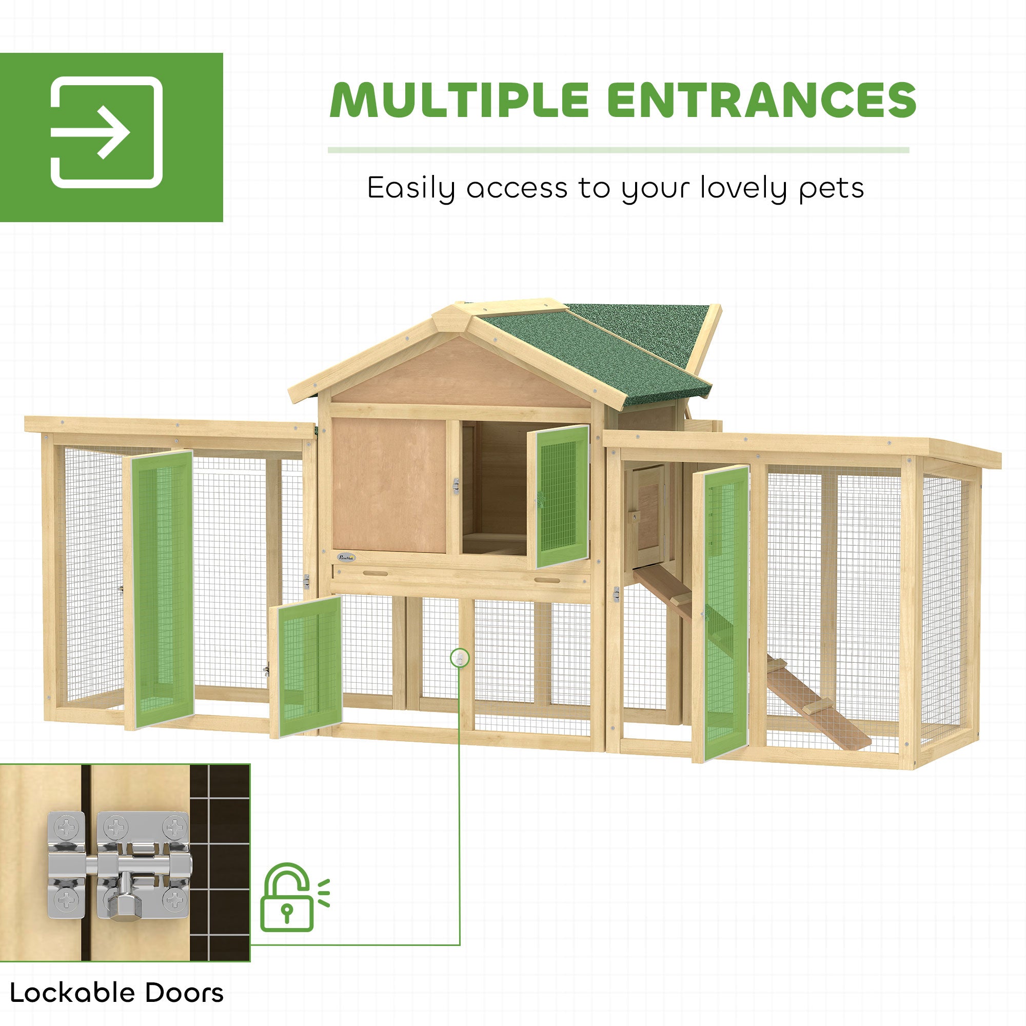 PawHut Large Chicken Coop, Wooden Outdoor Chicken Cage Poultry Hen House with Nesting Box 