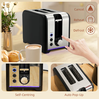 HOMCOM Simple Polished Toaster and Kettle Set - Black