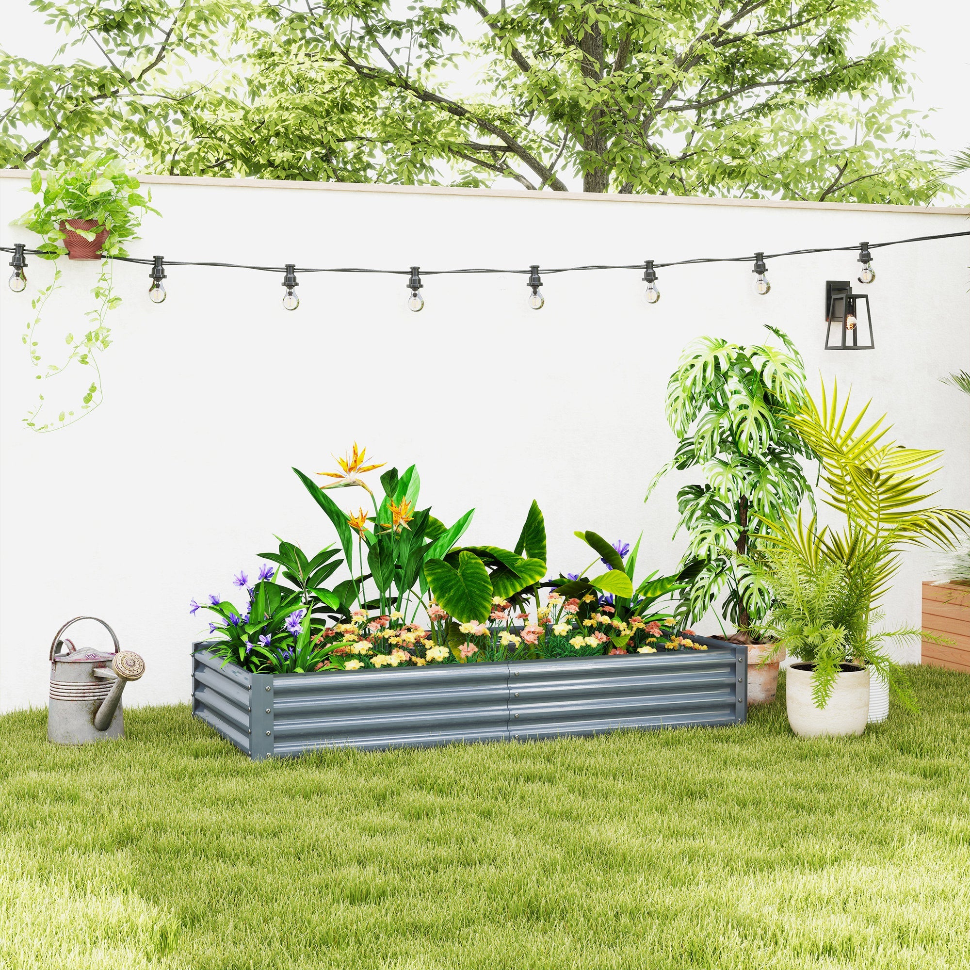 Outsunny 180 x 90cm Galvanised Steel Open Planter - Silver 