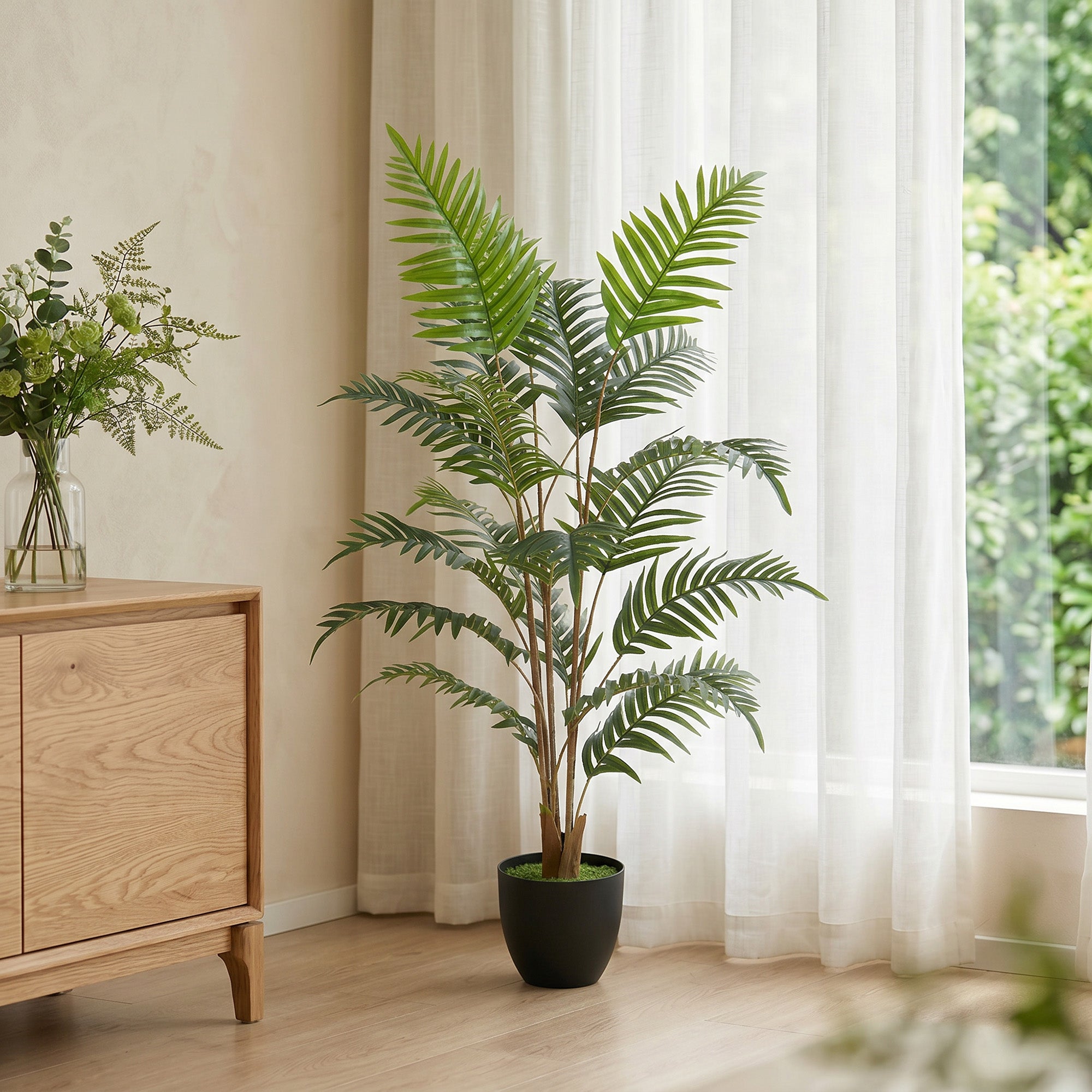 HOMCOM Artificial Fern Topiary Tree, Realistic Artificial Plant in Cement Pot, Fake Plant, 120cm