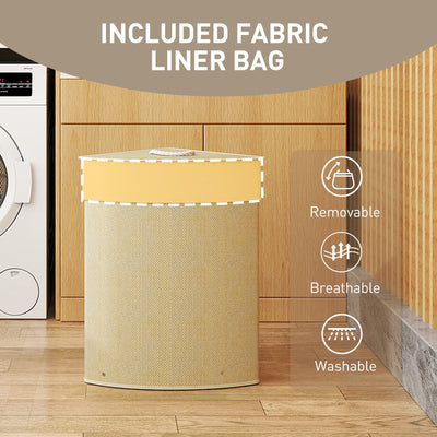 HOMCOM Bamboo Laundry Basket with Lid, 55L Corner Laundry Hamper with Removable Washable Liner Bag, Bathroom Triangle Washing Basket, 35 x 35 x 60 cm, Nature Wood Finish 