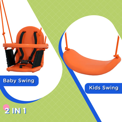 Outsunny Two-In-One Toddler Garden Swing, with Comfortable Seat, Safety Belt - Orange and Blue 