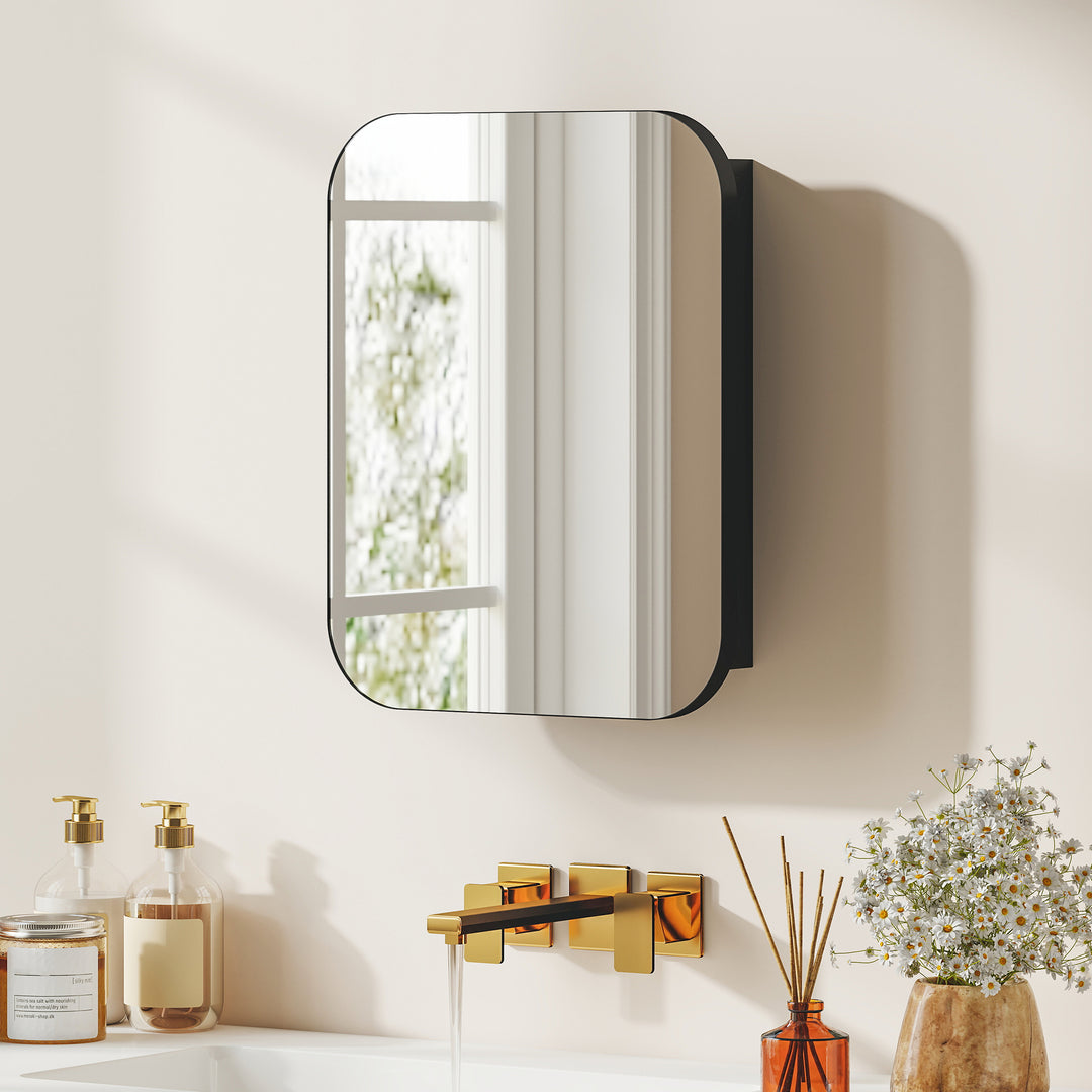 HOMCOM Bathroom Medicine Cabinet with Mirror, Bathroom Wall Cabinet with Adjustable Shelves, Soft Close Hinges, Black