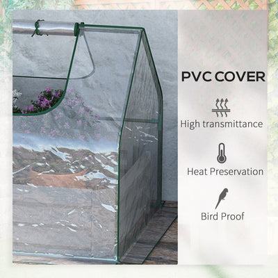 Outsunny Raised Garden Bed with Greenhouse, Steel Planter Box with Plastic Cover, Roll Up Window, Dual Use for Flowers, Vegetables, Fruits and Herbs, 185L x 95W x 92H cm, Clear 