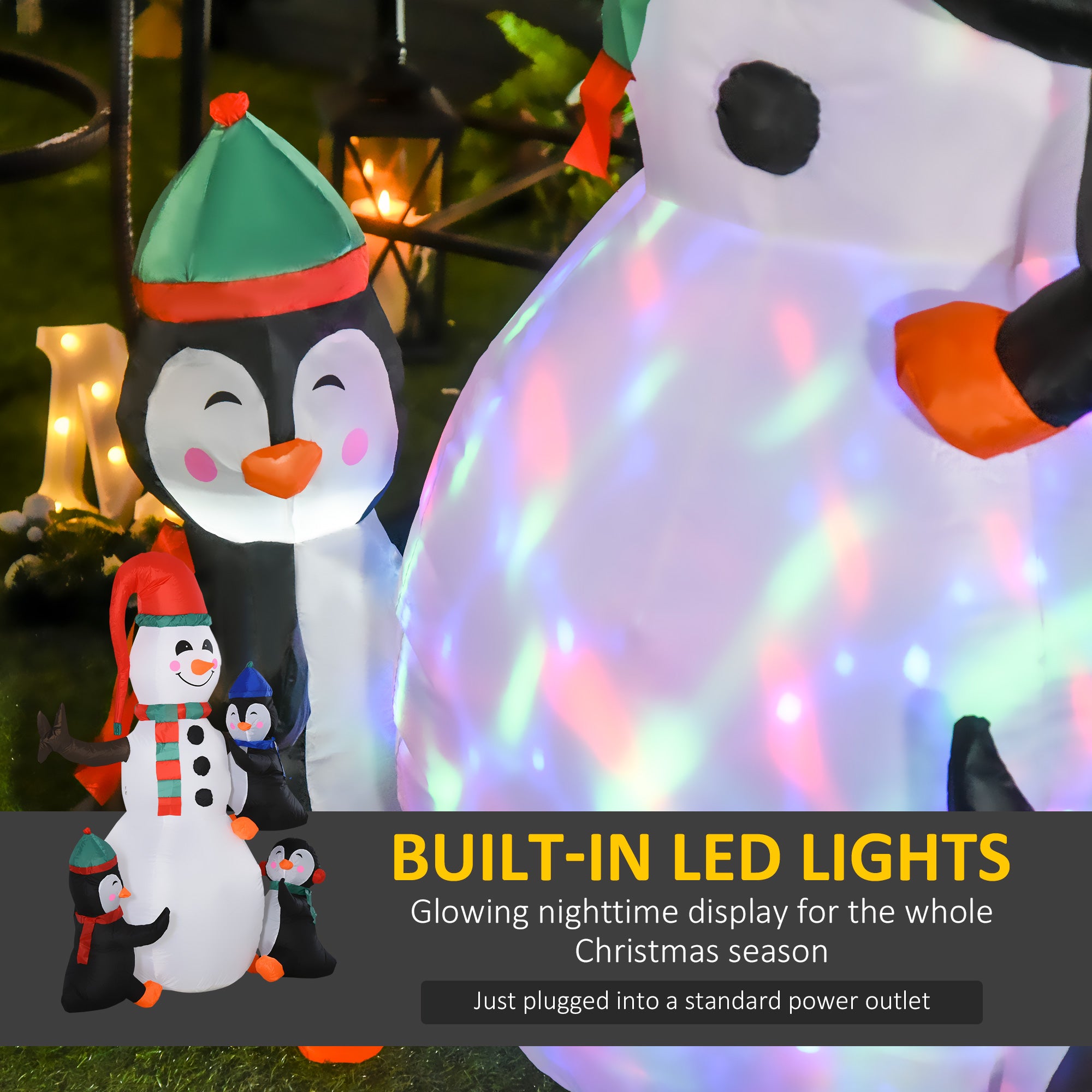 HOMCOM 6ft Inflatable Christmas Snowman with Three Penguins LED Xmas Décor Holiday Outdoor Yard Decoration 