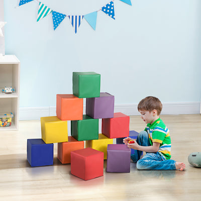 HOMCOM 12 Piece Soft Play Foam Blocks Toy Building Stacking Compliant Learning Toys for Toddler Baby Kids Preschool 