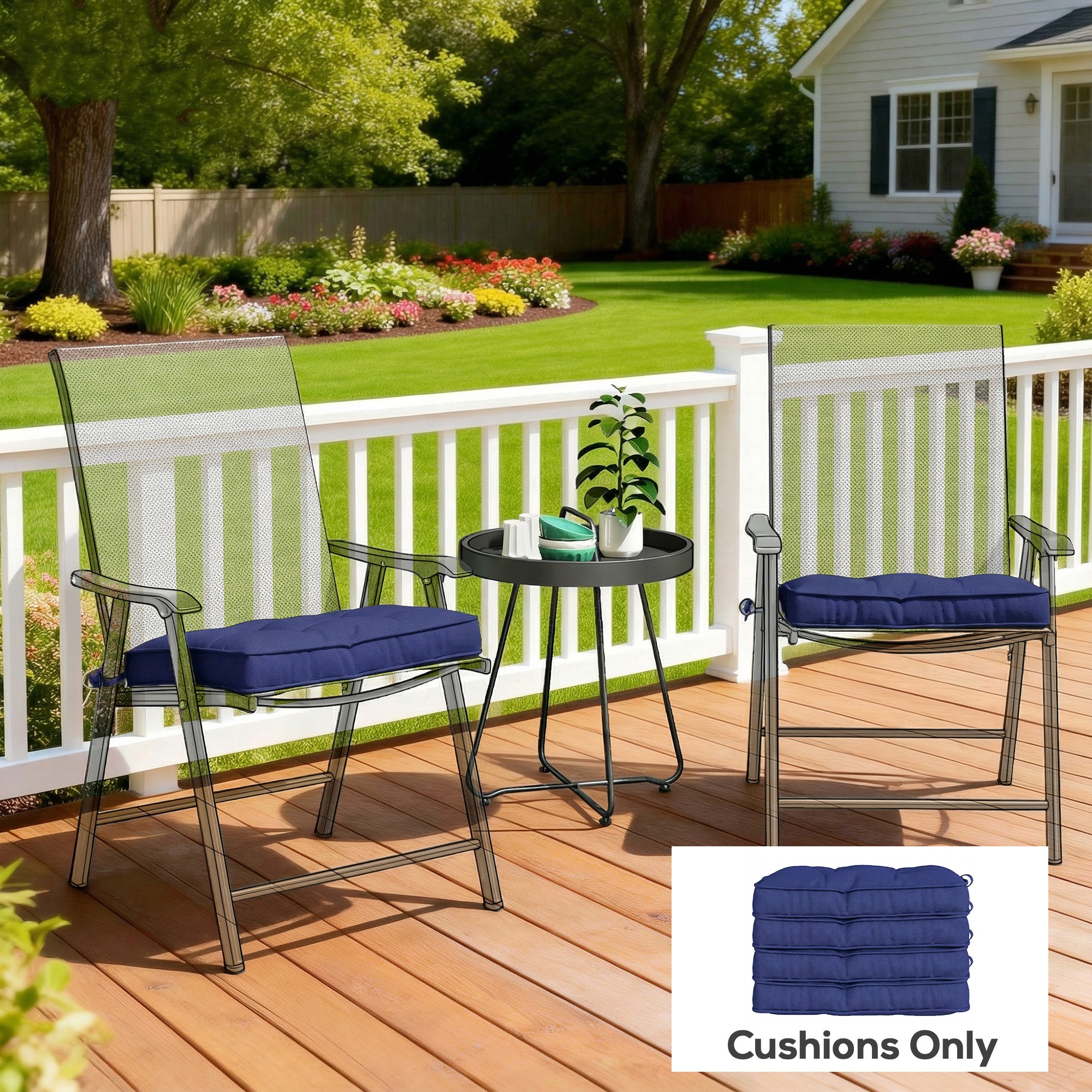 Outsunny Garden Seat Cushion with Ties, 42 x 42cm Replacement Dining Chair Seat Pad, Dark Blue 