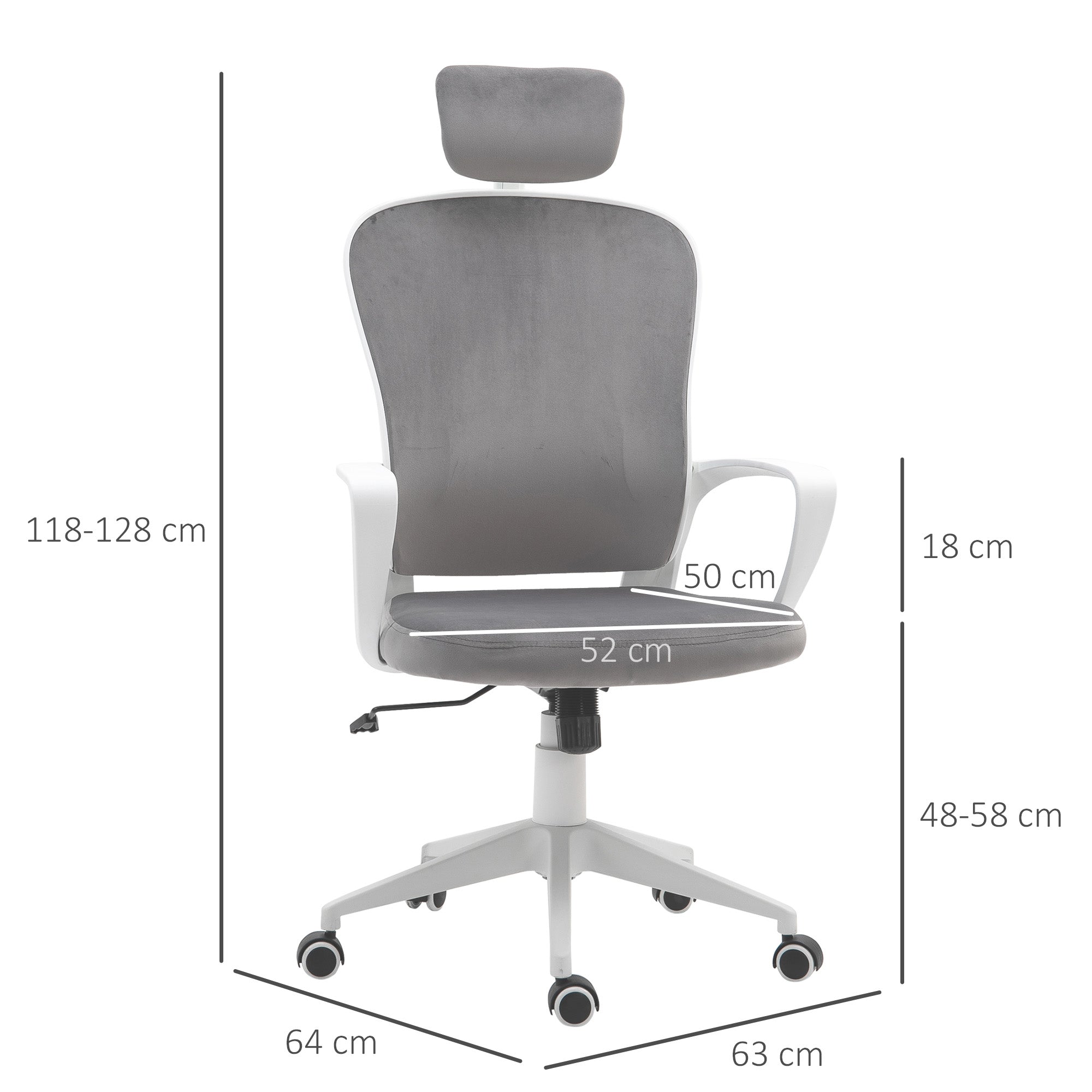 Vinsetto Office Chair, Ergonomic Desk Chair, High Back Velvet Fabric Computer Chair with Adjustable & Liftable Headrest for Home, Grey 