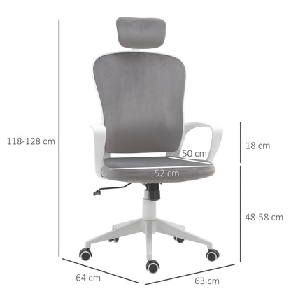Vinsetto Office Chair, Ergonomic Desk Chair, High Back Velvet Fabric Computer Chair with Adjustable & Liftable Headrest for Home, Grey 