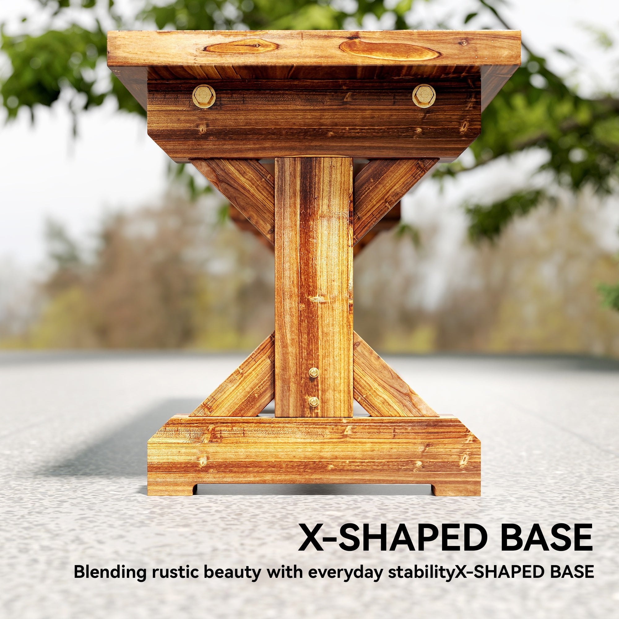 Outsunny Rustic Wooden Garden Bench, Backless Outdoor Bench Patio Loveseat with X-Shape Base for Porch, Park, Carbonised Finish 
