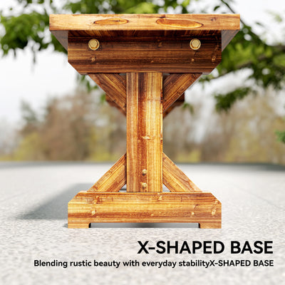 Outsunny Rustic Wooden Garden Bench, Backless Outdoor Bench Patio Loveseat with X-Shape Base for Porch, Park, Carbonised Finish 