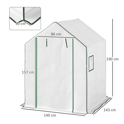 Outsunny 143 x 140cm Walk-In Greenhouse, with Accessories - White 