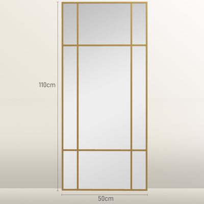 HOMCOM Decorative Grid Wall Mirror, with Back Hooks - Gold Tone 
