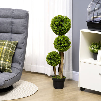 HOMCOM Decorative Artificial Plants Boxwood Ball Topiary Trees in Pot Fake Plants for Home Indoor Outdoor Decor, 90 cm 