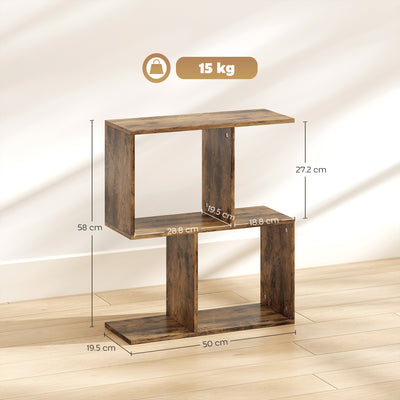 HOMCOM Side Table, Narrow End Table with Storage Shelves, S-Shaped, 3-Tier, 50W x 19.5D x 58H cm, Rustic Brown 
