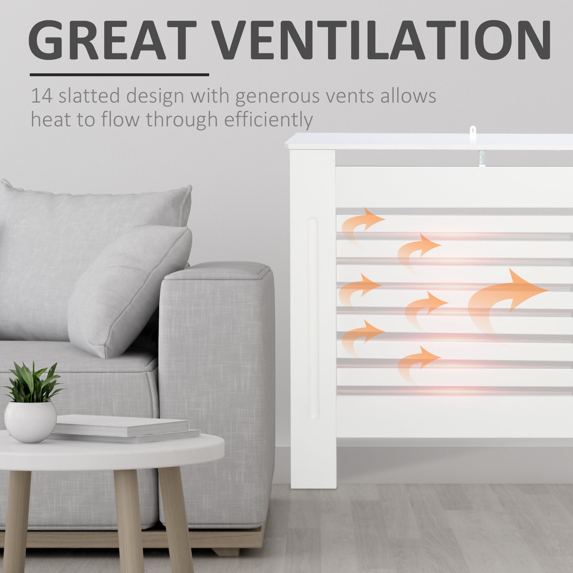 HOMCOM Radiator Cover, Modern MDF White Painted Cabinet with Horizontal Slats for Living Room, Bedroom, 172L x 19W x 81H cm 