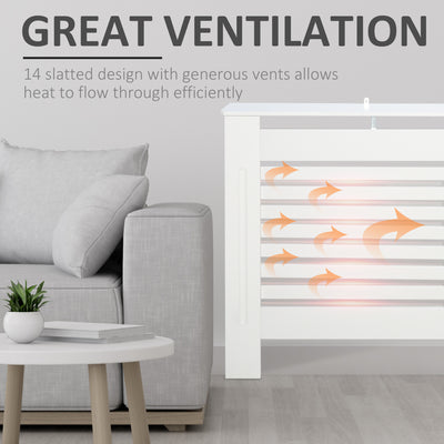 HOMCOM Radiator Cover, Modern MDF White Painted Cabinet with Horizontal Slats for Living Room, Bedroom, 172L x 19W x 81H cm 