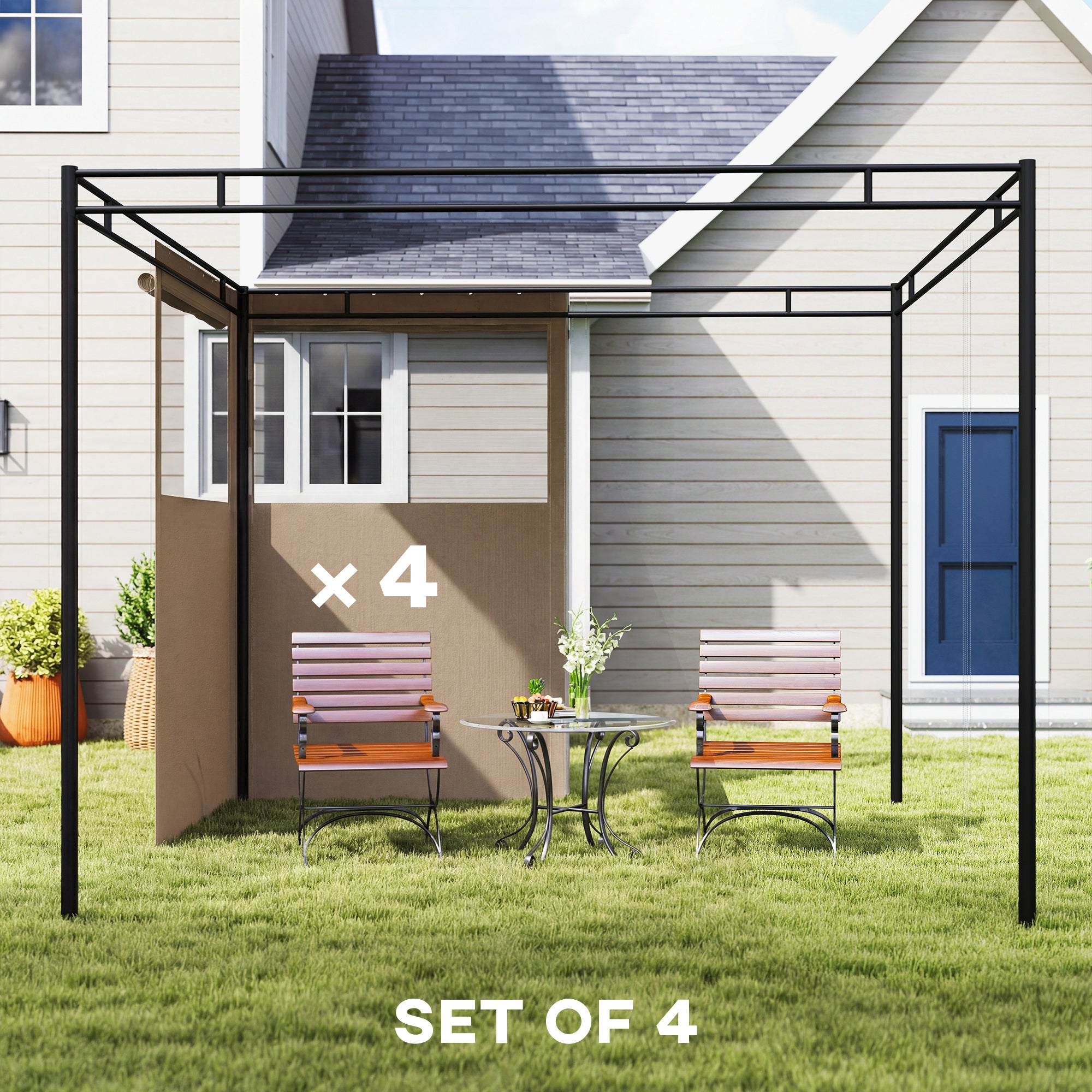 Outsunny 4 Pack Replacement Gazebo Curtains Privacy Panel for Most 3 x 3 m Gazebo, Outdoor Shelter Sidewalls, Khaki 