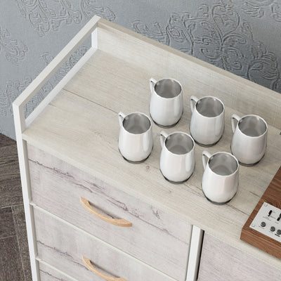 HOMCOM Rustic Chest of Six Fabric Drawers - Natural 