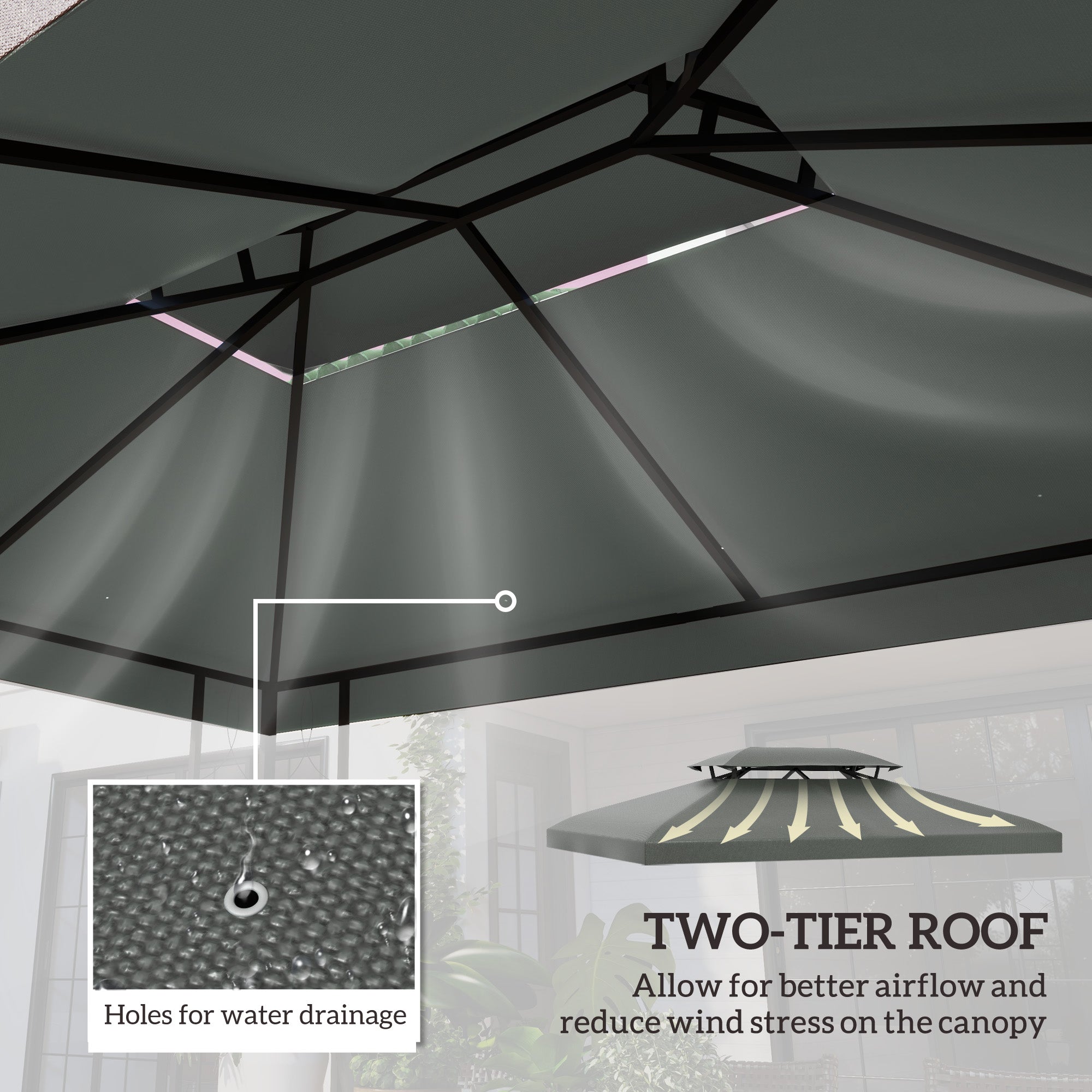 Outsunny Gazebo Roof Replacement, for 3 x 4m Frames - Grey 