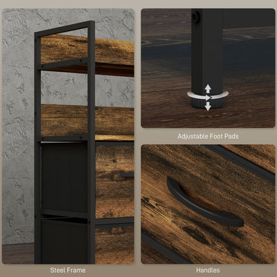 HOMCOM Rustic Chest of Seven Fabric Drawers - Rustic Brown 