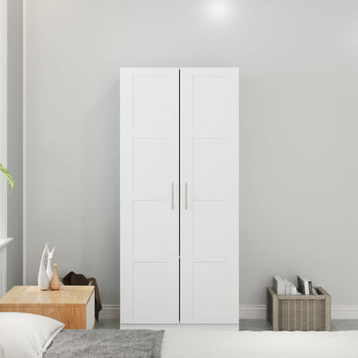 HOMCOM Double Paneled Door Wardrobe, with Shelves - White 