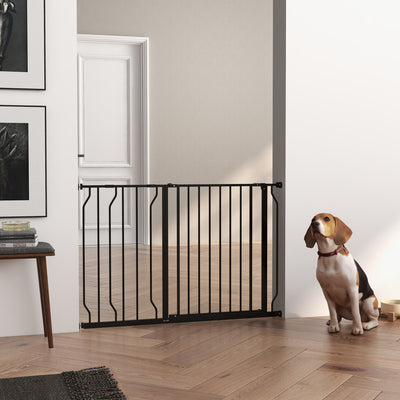 PawHut Wide Dog Safety Gate, with Door Pressure, for Doorways, Hallways, Staircases - Black 