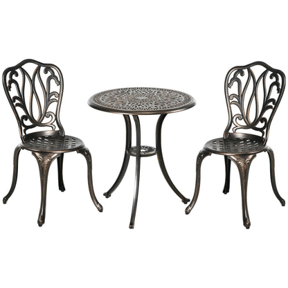 Outsunny 3 Piece Garden Bistro Set Aluminium Outdoor Furniture Set for 2 Patio Chairs and Table with Umbrella Hole Bronze Tone 