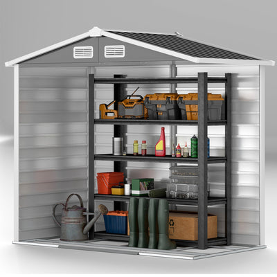 Outsunny 7 x 4ft Garden Shed, Easy to Assemble, Upgraded Galvanised Steel Frame with Foundation Kit, Double Doors with Lock, Outdoor Metal Shed with Vents and Gloves, Garden Storage Shed, Dark Grey 