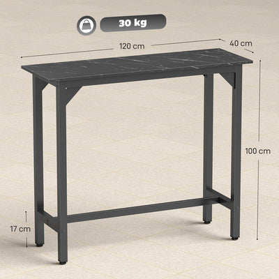 HOMCOM Rectangular Bar Table, Marble Effect Pub Coffee Table for Small Space, Breakfast Dining, Black Marble Effect 