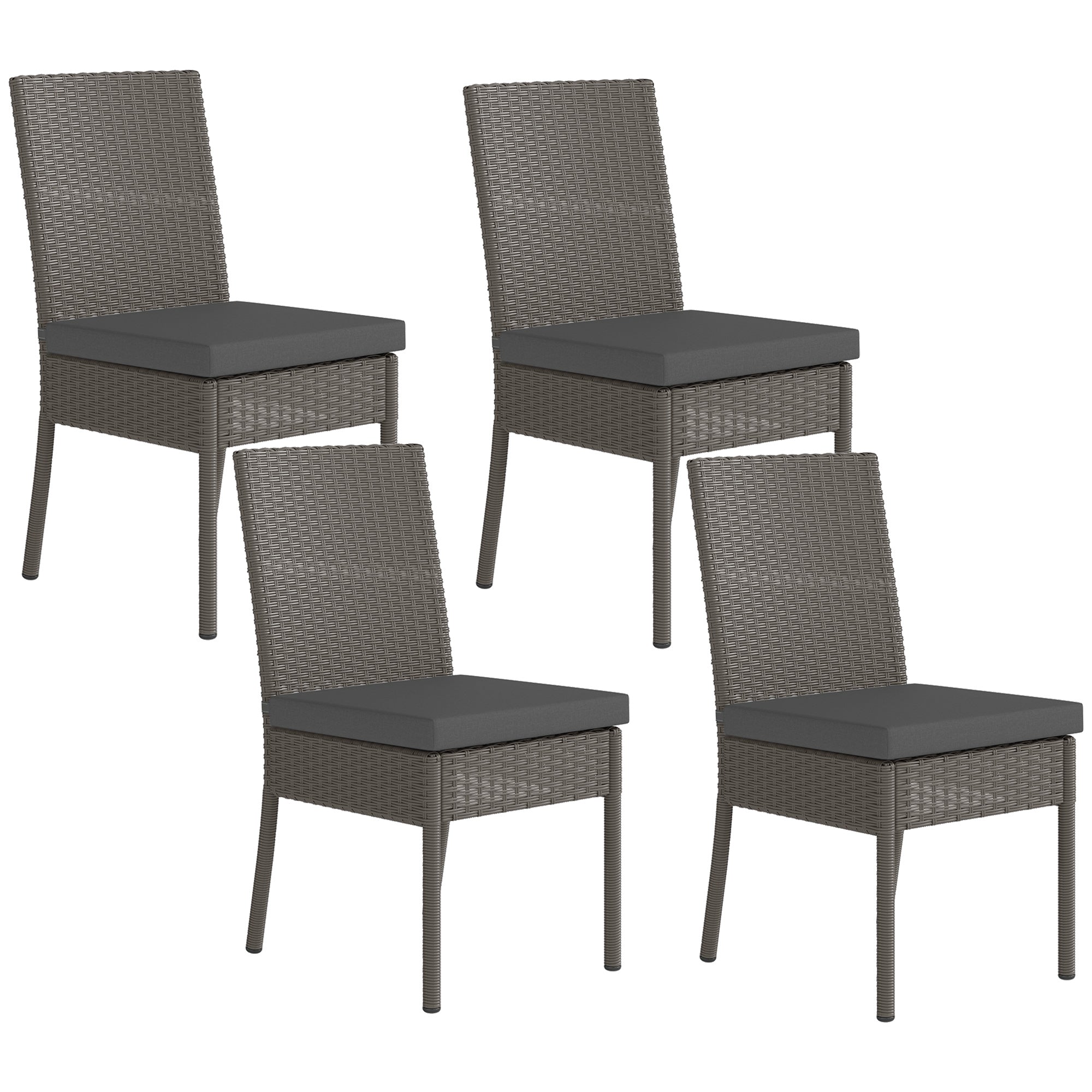 Outsunny Set of Four Armless Rattan Garden Chairs - Dark Grey 