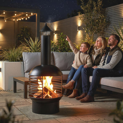 Outsunny Chimney Fire Pit, Portable Wood Burning Firepit with Poker, Charcoal Grid, Outdoor Fireplace for Garden Patio, Black 