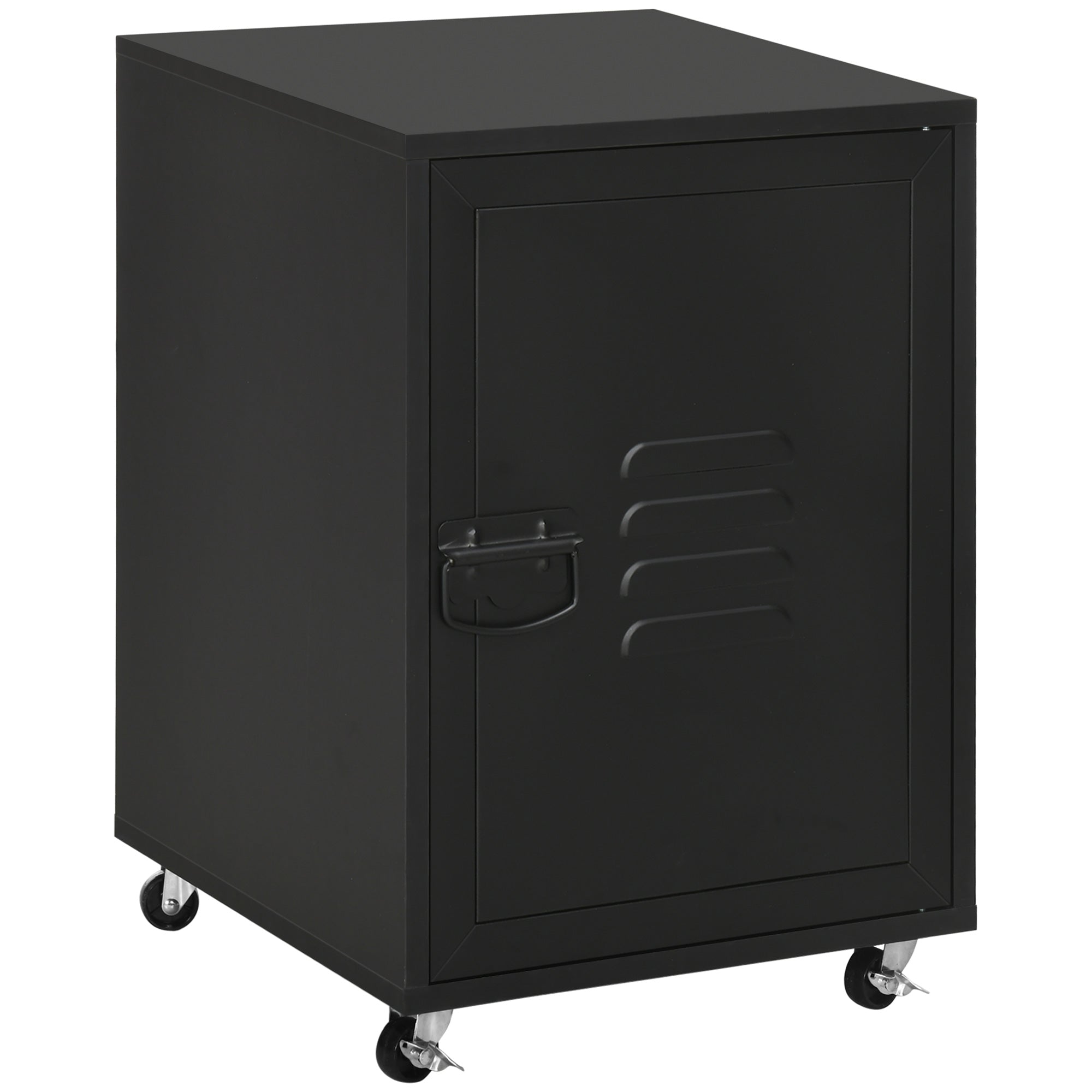 HOMCOM Industrial Bedside Table, Rolling End Side Table, Mobile Storage Cabinet With Adjustable Shelf, Wheels & Metal Door for Bedroom, Living Room, Home Office, Black 