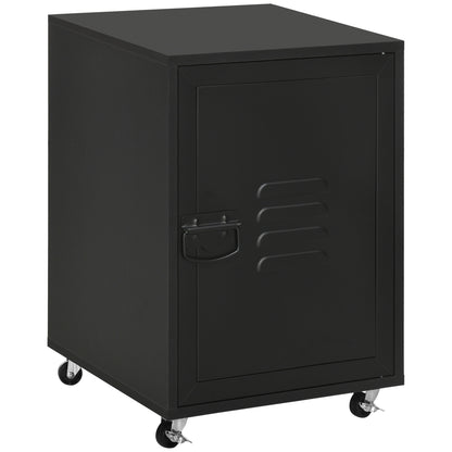 HOMCOM Industrial Bedside Table, Rolling End Side Table, Mobile Storage Cabinet With Adjustable Shelf, Wheels & Metal Door for Bedroom, Living Room, Home Office, Black 
