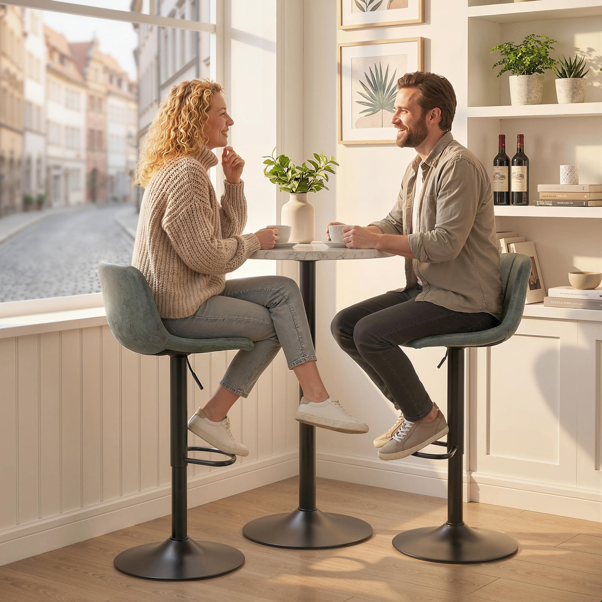 HOMCOM Bar Stools Set of 2, Modern Swivel Barstools with Footrest for Kitchen Island and Dining Room, Green 