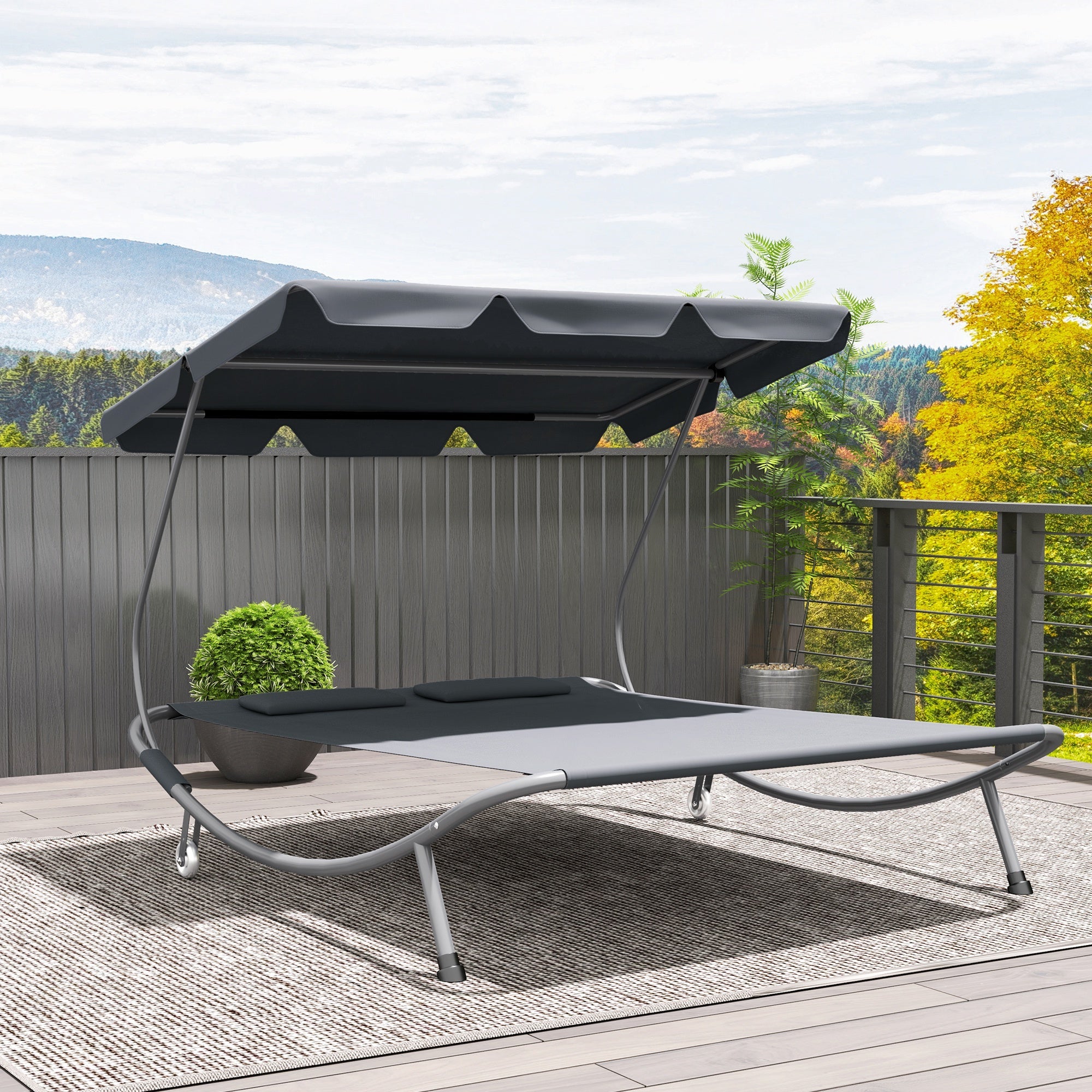 Outsunny Double Outdoor Bed, with Canopy - Light Grey 