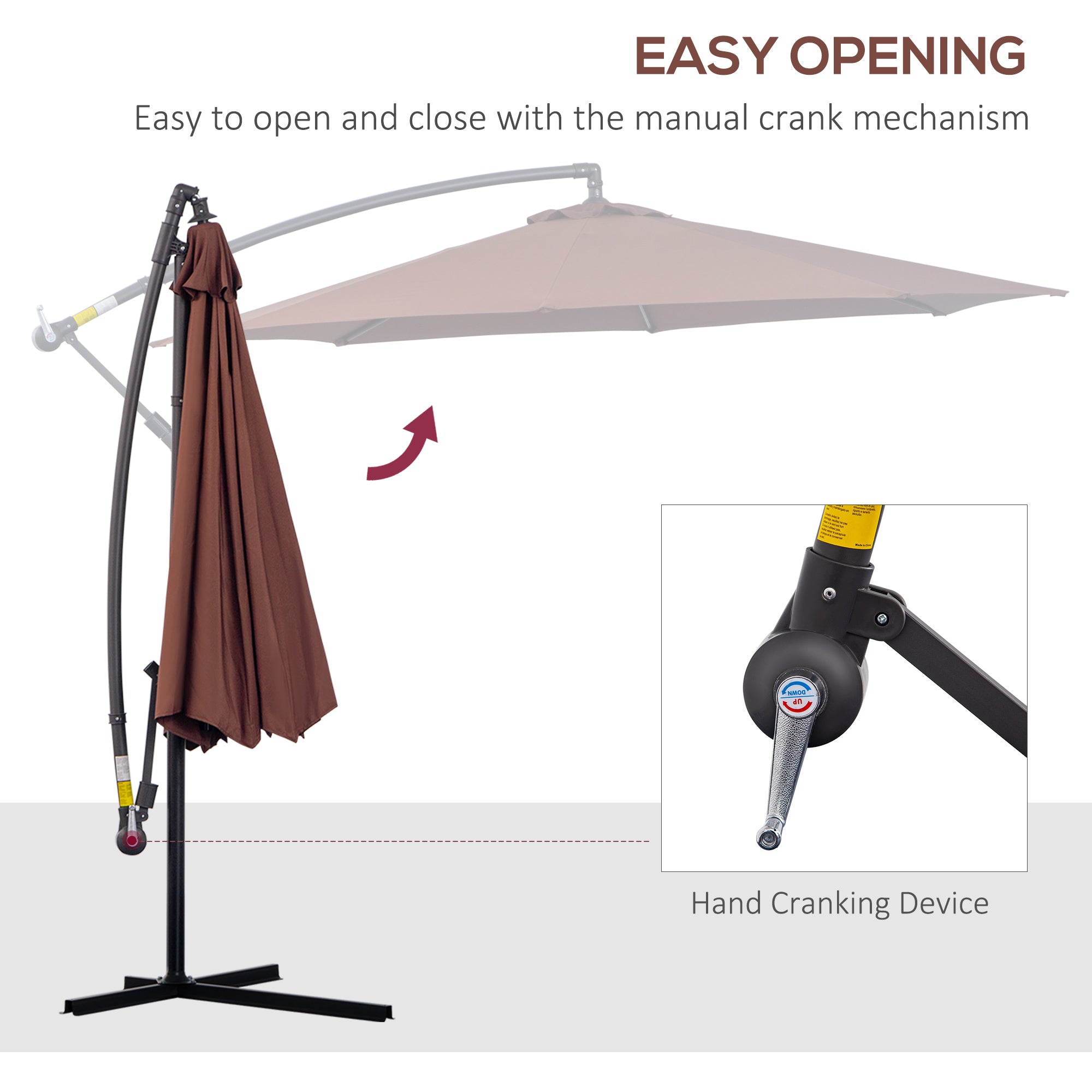 Outsunny Φ3m Hanging Umbrella Parasol-Coffee 